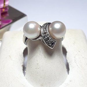 Vintage 6.8mm Pearl&Dia 14Kt S4.25 Pinky Ring15525